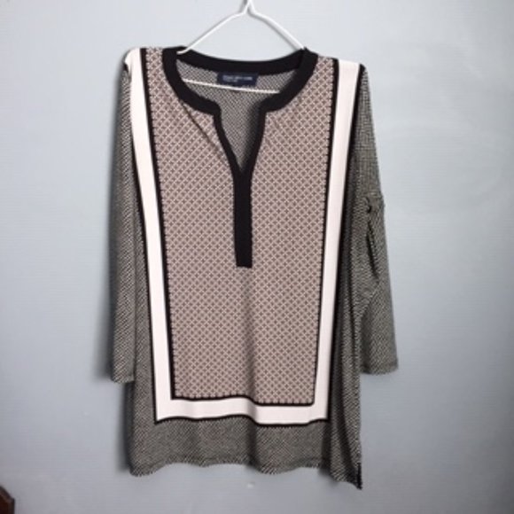 JONES NEW YORK SIGNATURE BLOUSE.  SIZE L.  COLOR :  BLACK, WHITE AND PINK - Picture 1 of 3